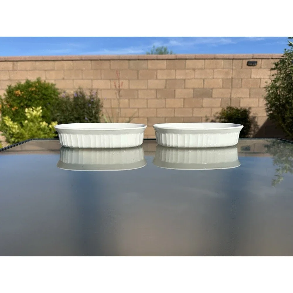 Lot 2 Corning Ware French White Oval Individual Casserole Set Baking Dish F-15-B